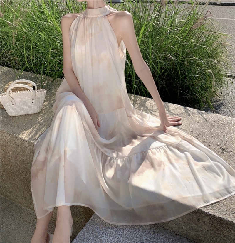 ワンピース ティアードワンピース ワンピドレス ロング マキシ丈 ノースリーブ Aライン シフォン バックリボン 薄手 きれいめ 大人 上品 おしゃれ お洒落 アジアン エレガント 存在感 夏 5,150円