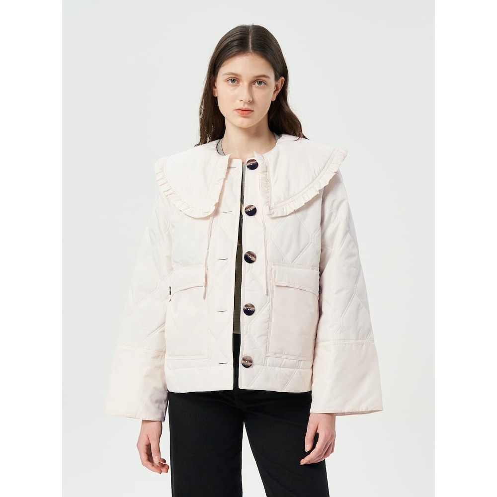 GANNI リップストップキルトフリルカラージャケット-イーグレット FW24-QN4839C020ジャンパー・ブルゾン