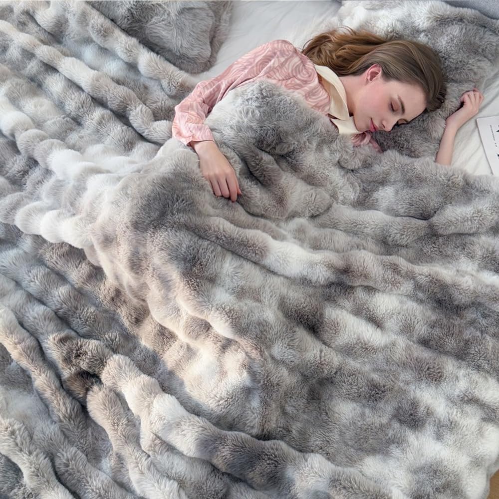 ふわとろ毛布 ブランケット とろとろ ふわふわ ダブル ラビットファー調毛布 ひざ掛け 掛け毛布 もうふ おしゃれ 2枚合わせ あったかい 暖かい 秋冬 掛け布団 マイクロファイバー あったか 厚手