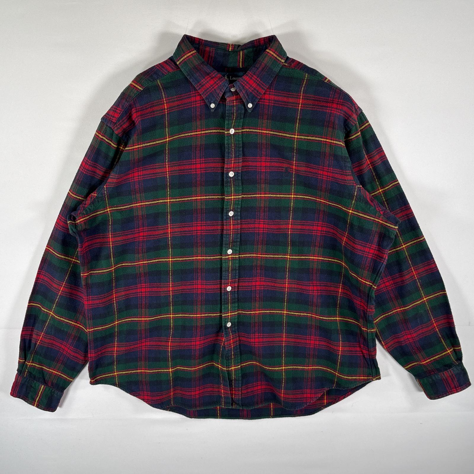古着 長袖 フランネルシャツ ボタンダウン チェック柄 ワンポイントロゴ刺繍 大きいサイズ XXL レッド メンズ 6,776円