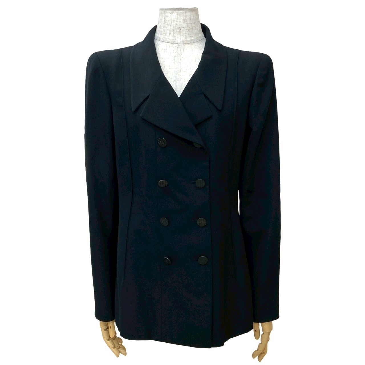 ヴィンテージ ココマーク ボタンテーラードジャケット ウール シルク ブラック f0003