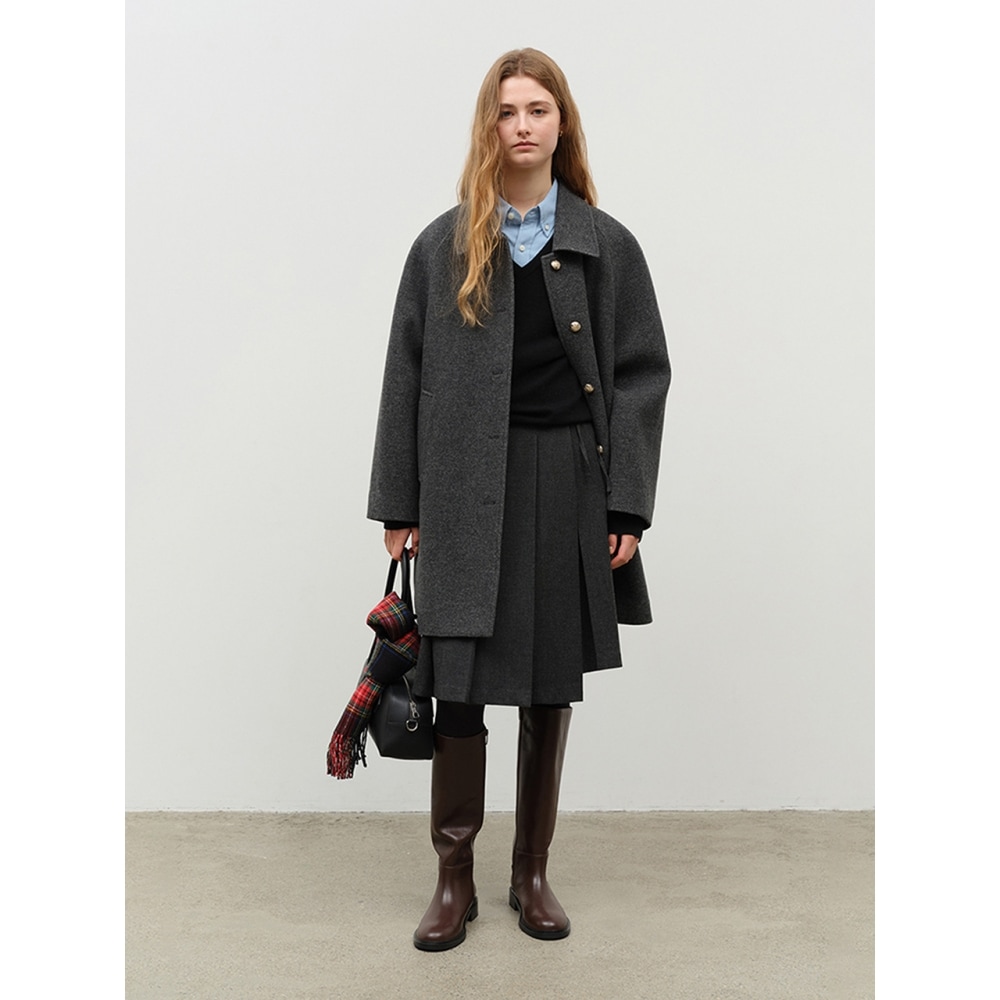 ダンスト女性用ブークルウールハーフコートダークグレー UDCO4D226G3