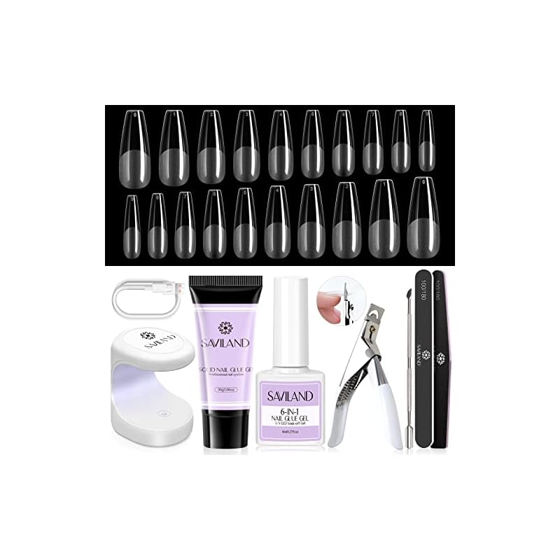 Saviland ネイルチップセット 30ML+8MLネイルグルー入れ 500pcsクリアネイルチップ付き usbネイルドライヤー ネイルチップキット 初心者用01
