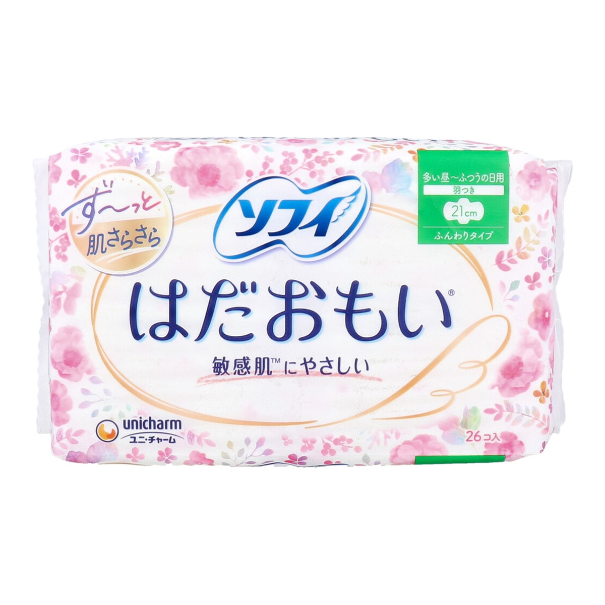 生理用ナプキン ユニ・チャーム はだおもい ふんわりタイプ 多い昼～ふつうの日用 羽つき 21cm 26個入り X8パック