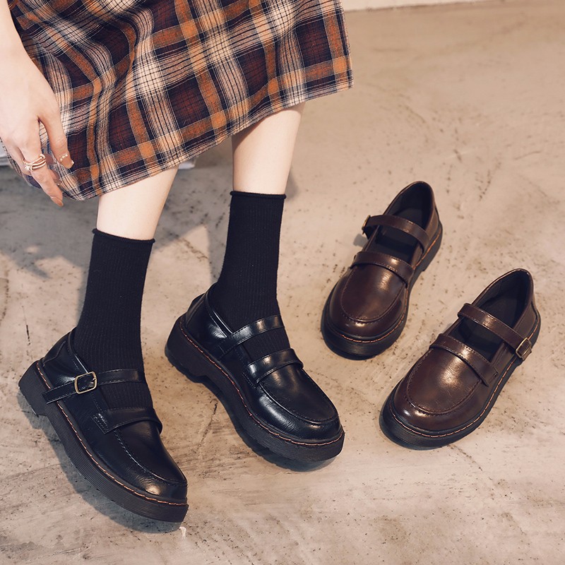 女性レトロ英倫風小革靴日系ソフト妹女子学生制服靴ベルベット秋冬