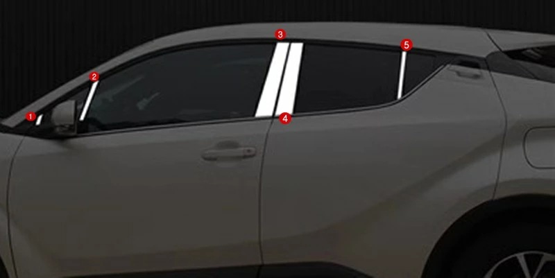 トヨタ・C-HR CHR 用 サイド ドア ウィンドウ ピラー 保護 トリム ガーニッシュ パーツ ステンレス製 10ピース 7455