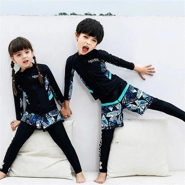 【1つ買うと1つ無料】キッズ 子供 ラッシュガード水着 長袖　女の子3点セット男の子3点セット キッズ ボタニカルデザイン