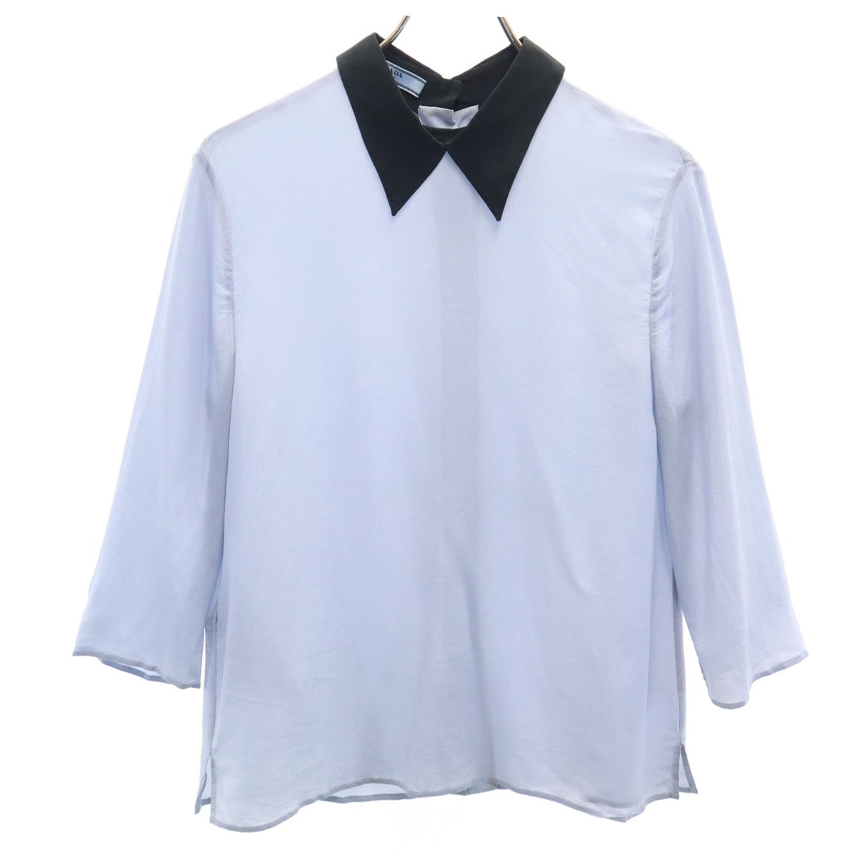 7分袖 ブラウス 40 ブルーグレー 後開き レディース 古着