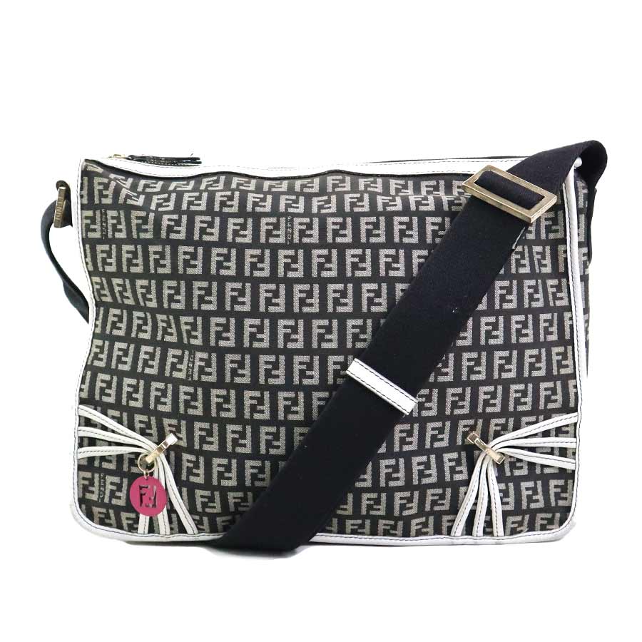 フェンディ FENDI ショルダーバッグ ズッキーノ ナイロンキャンバス/レザー ブラック×ホワイト レディース h31234a