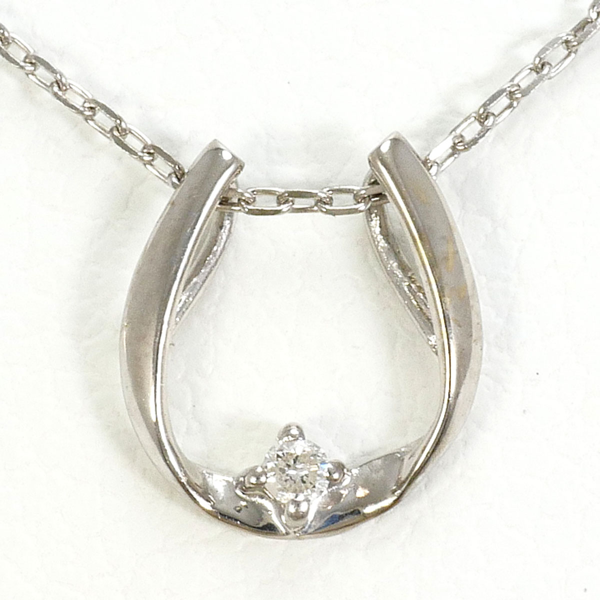 K10 10金 WG ホワイトゴールド ネックレス ダイヤモンド 0.01ct 総重量約0.8g 約40cm 中古
