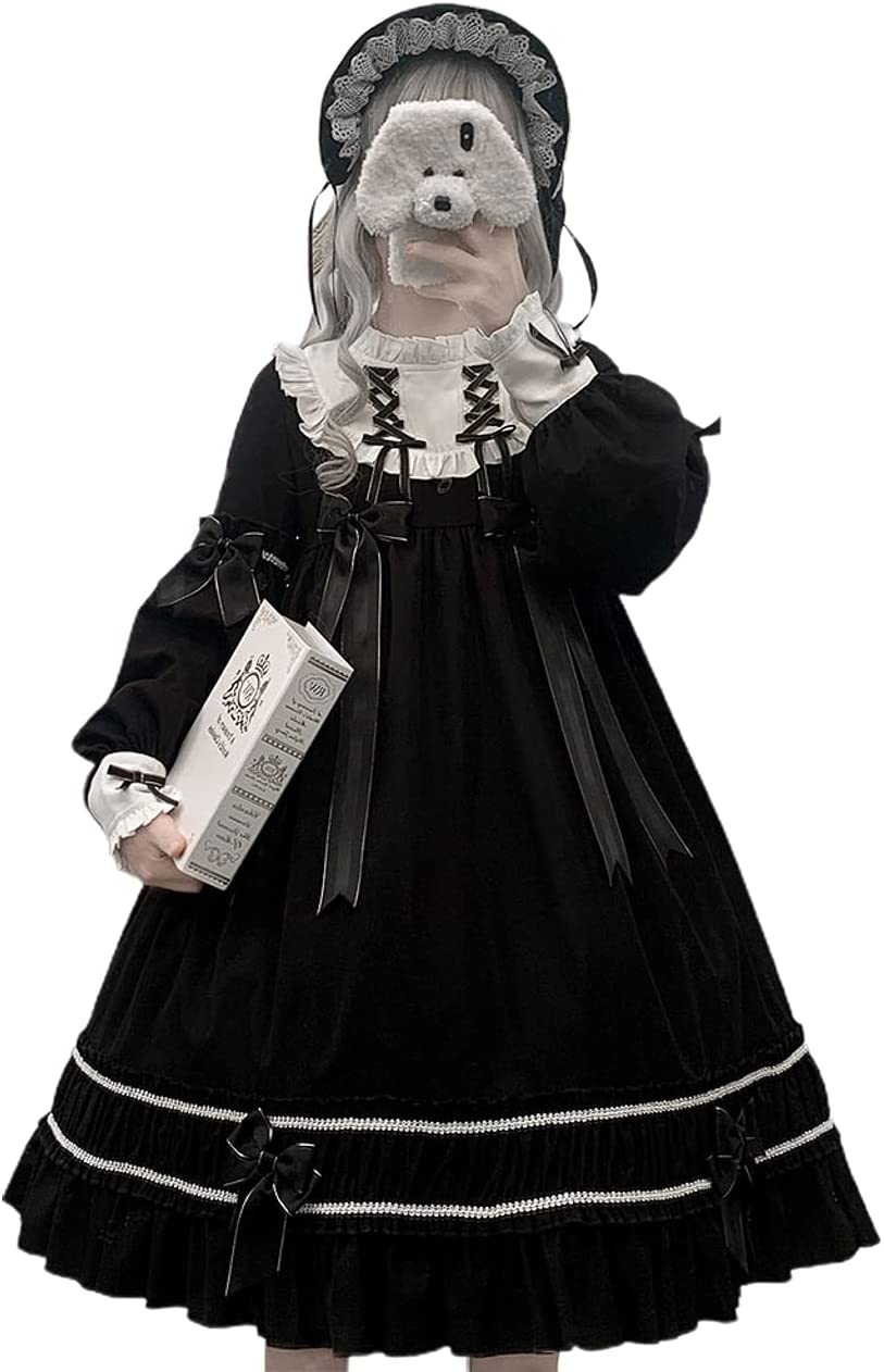 クラロリ ゴスロリ ロリータ ワンピース リボン 長袖 ブラック