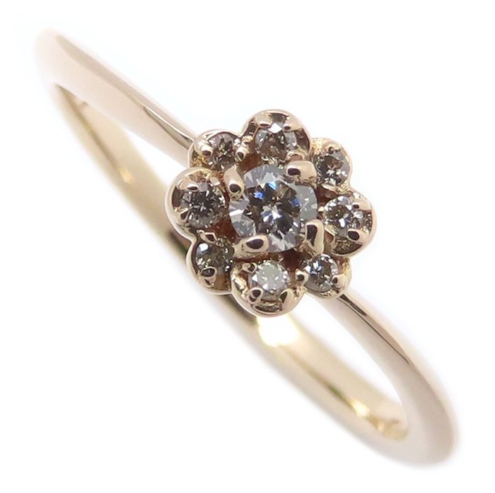 フラワーモチーフ リング 指輪 ダイヤモンド0.09ct 9号 K18PG ピンクゴールド レディース/295402【中古】