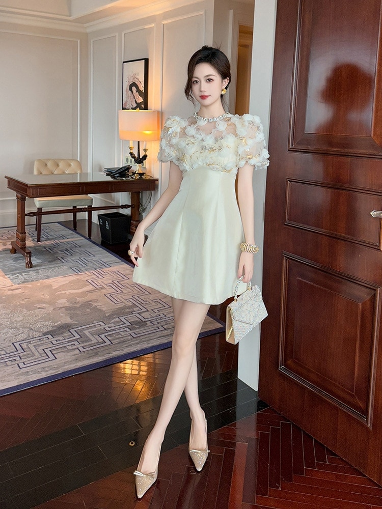 2024夏新品 お姫様 花飾り ドッキング ショート ドレス パーティー キャバ 大人 同窓会 披露宴 卒業式 結婚式 演奏会 ウェディング 二次会 メガ割30%までに制限 7,004円