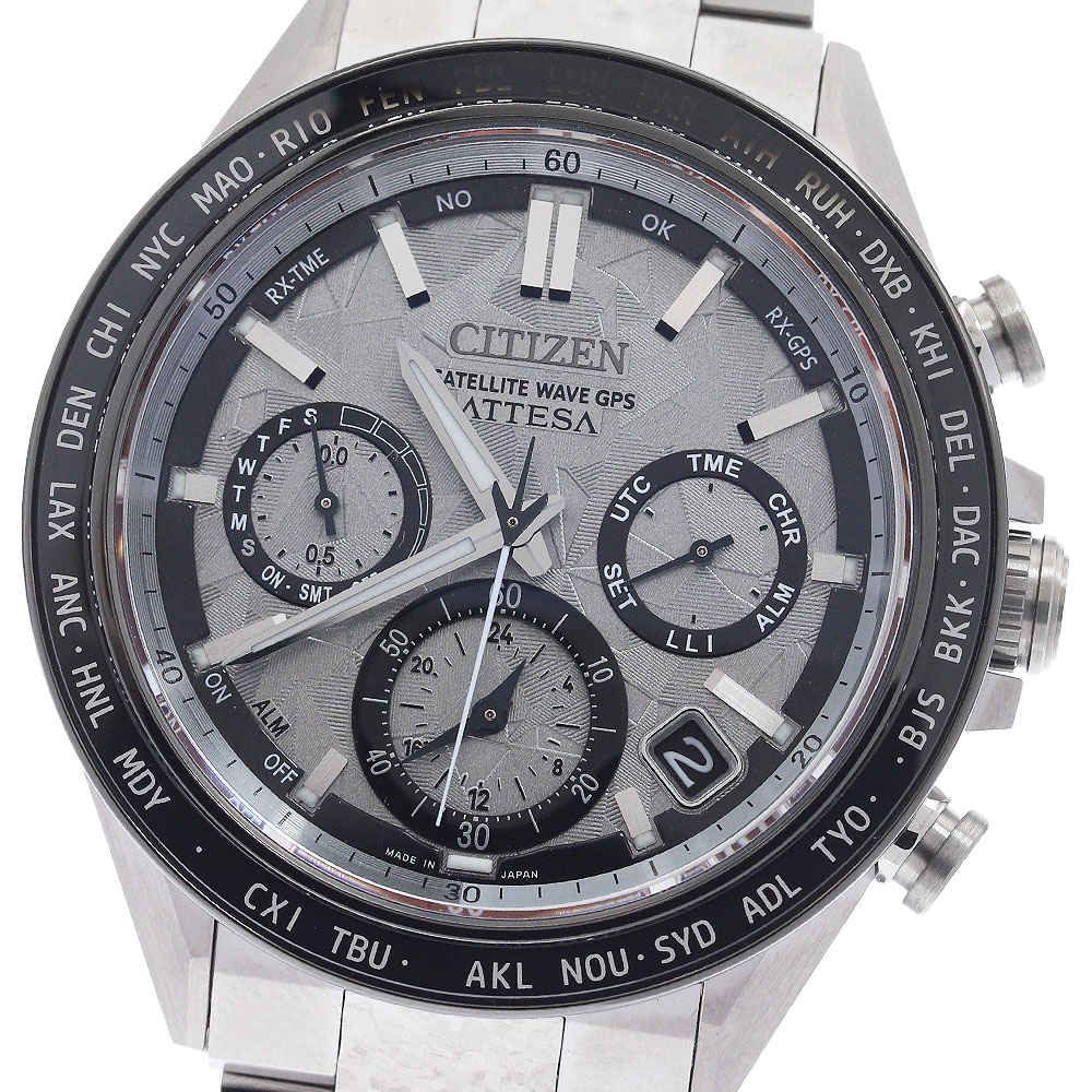 シチズン CITIZEN CC4076-65A/F950-009S0G アテッサ デイト ソーラー電波 メンズ 極美品 箱・保証書付き_956656【中古】