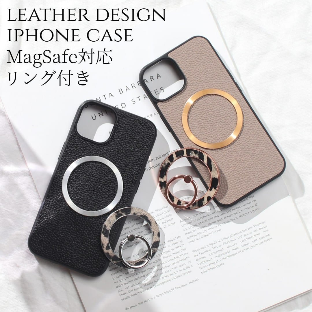 iphone12 ケース リング付き magsafe マグセーフ iphone12Pro iphone12ProMAX マグセーフ対応 レザー ヒョウ柄 12 スマホリング 12pro