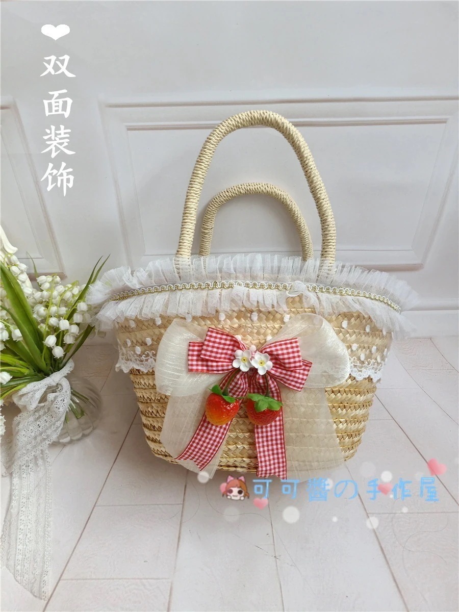 3日で出荷ラタンバッグを編むlolitaストロベリーバスケット麦わら帽子には麦わらハンドバッグを装備する必要が