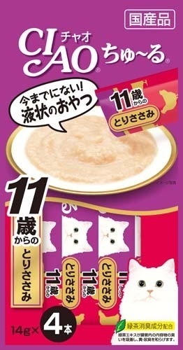 （まとめ買い）いなばペットフード CIAO ちゅる 11歳からのとりささみ 14gx4本 4SC-78 猫用 [x24]