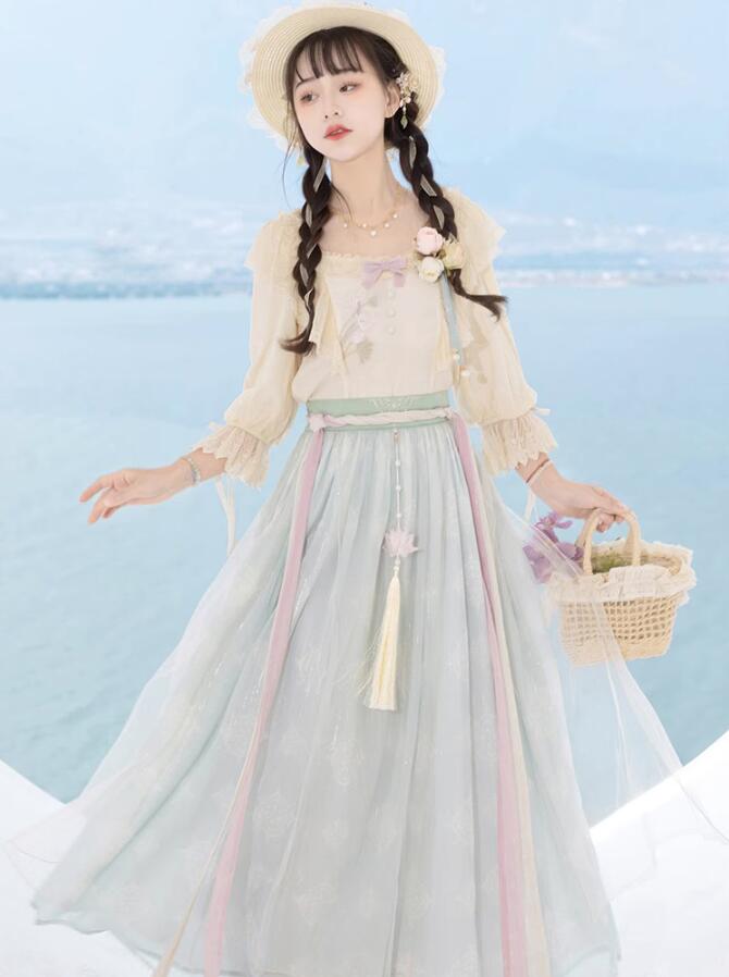 漢服 刺繍花柄 改良版漢服 可愛い チャイナドレス 漢風 ドレス 女性 ハロウィン 漢元素 コスプレ衣装 学園祭 文化祭 撮影衣装 コスチューム 発表会 エレガント 変身仮装 古代お嬢様ドレス