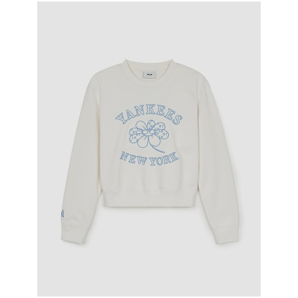 MLB 女性用フラワーグラフィッククロップスウェットシャツ NY (クリーム) QHHC3FMTF0144-50CRS