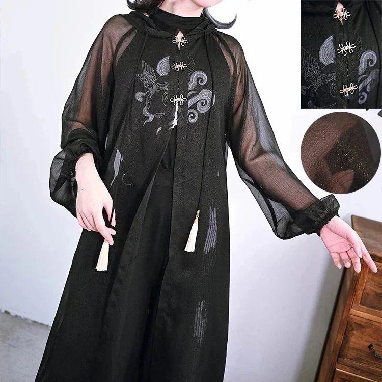 【急速出荷!】チャイナ風シャツ UVカット ロングカーディガン 透け感 ゆったり シアーシャツ レディース 4,751円