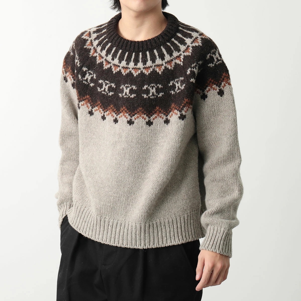 CELINE セリーヌ セーター 2AD6W874P.08GR メンズ ウール ニット トリオンフ ノルディック柄 クルーネック プルオーバー