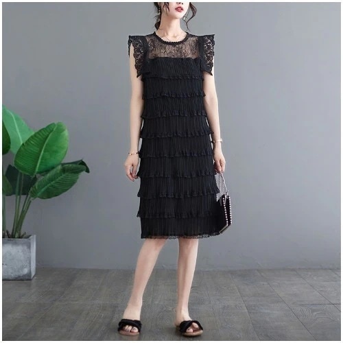 セクシーレースサテンワンピース涼しさを感じるスリム 半袖服レディース大きいサイズ韓国ファッション 5,108円