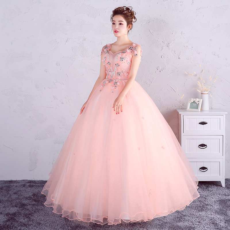 カラードレス ロングドレス 二次会 パーティードレス ピンク ウェディングドレス コンサート 披露宴