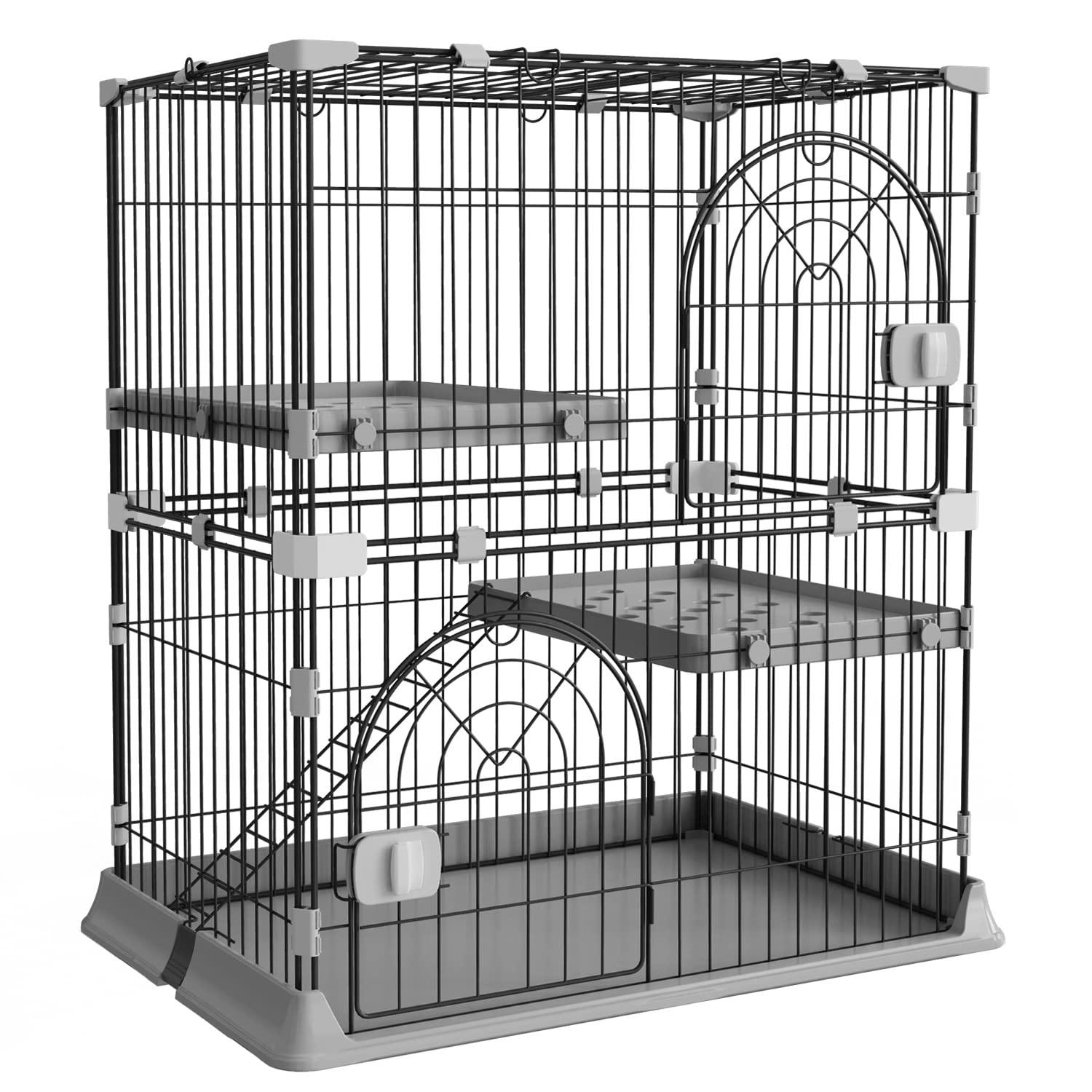 Alebert 猫ケージ キャットケージ 幅70*奥行43*高さ89cm 猫 ケージ 2段 大型 ペットケージ 折りたたみ ドア付き ワイド扉 多頭飼い 脱走防止 猫ハウス 組み替え自由 組立簡単 お