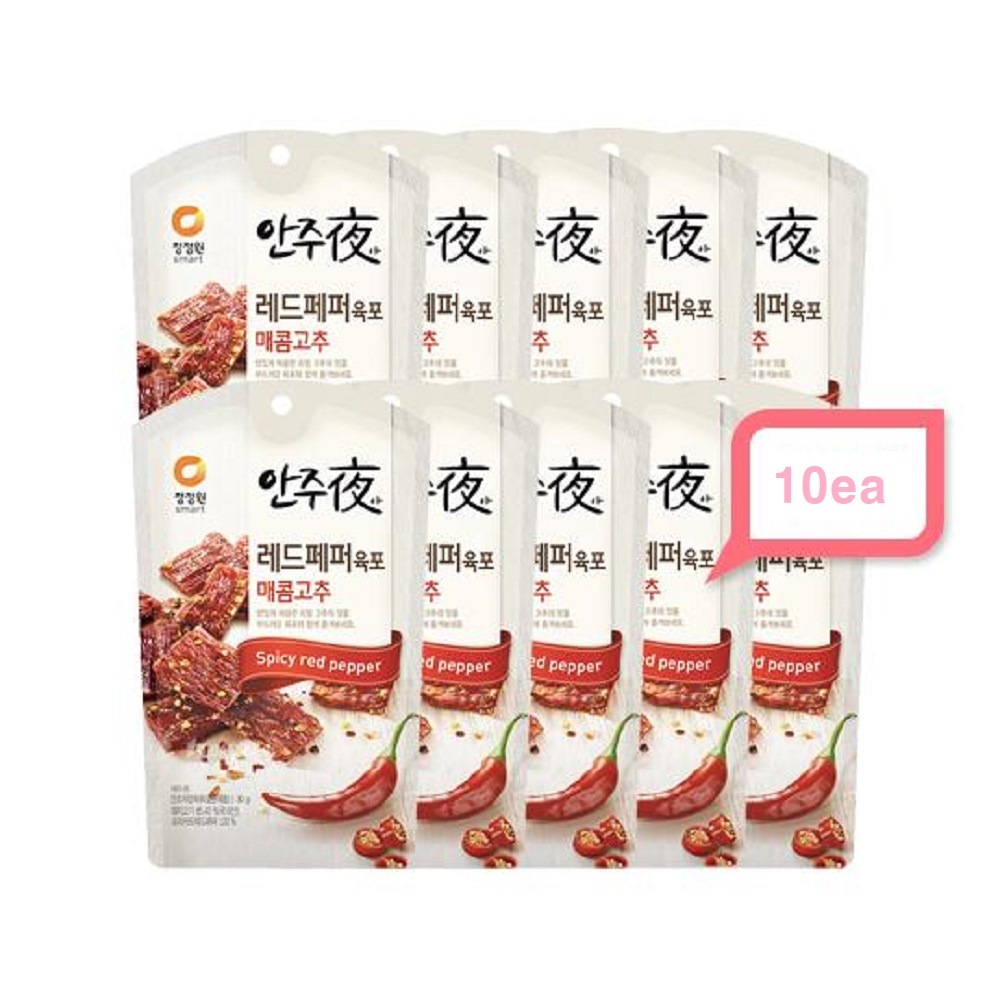 韓国-K MEAL-チョンジョンウォン おつまみ レッドペッパージャーキー 辛唐辛子 柔らかい食感 30gx10個 -K FOOD