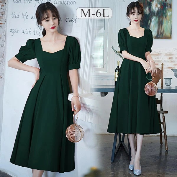 ドレス 大人 ピアノ発表会 ドレス 演奏会 グリーン ミモレ丈 結婚式 大きいサイズ パーティードレス 袖あり お呼ばれ 20代 30代 可愛い フェミニン M L LL 3L 4L 5L 6L bi