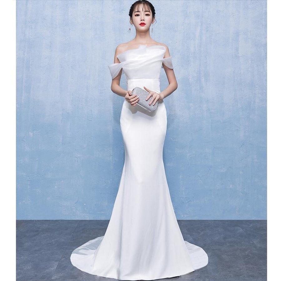 トレーンドレス ロングドレス 結婚式ドレス パーティードレス ウエディングドレス 二次会 衣装 舞台