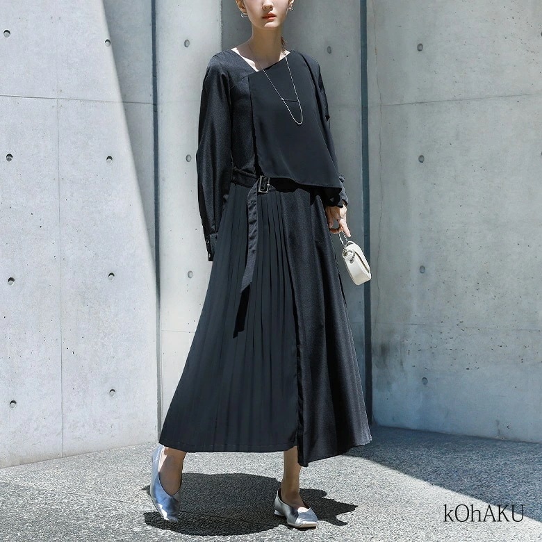 【激安販売】ワンピース レディース ドレス 長袖 ロングワンピース 変形 フレア アシンメトリー アシメ オケージョン プリーツ シフォン ベルト 裏地付き 春 夏 秋 冬 オシャレウォーカー 【50