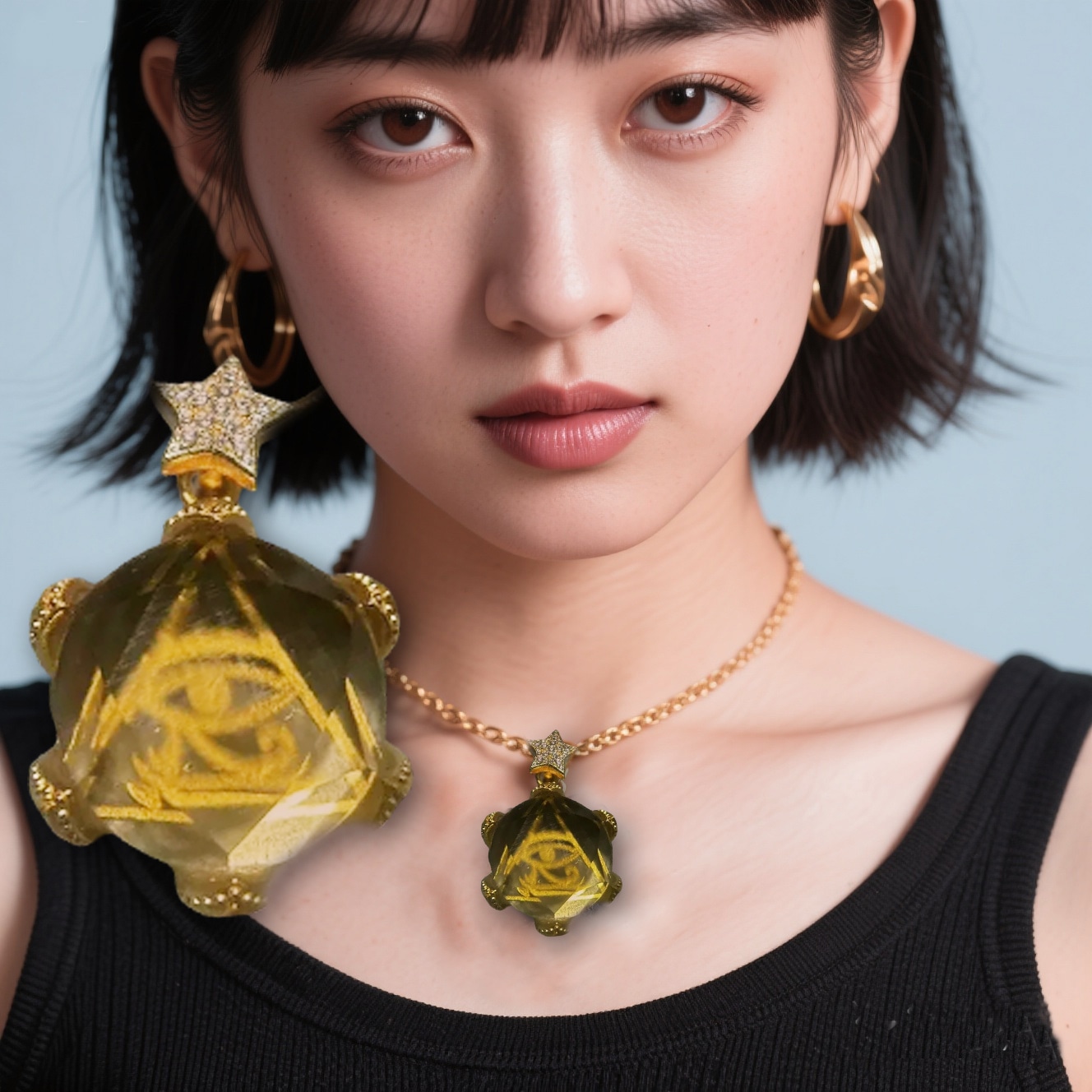 2025新作 リビアングラス隕石 ホルスの目ペンダント 完全手作り エジプト護符 負エネルギー浄化 直感強化 鍍金チェーン付き 金属アレルギー対応