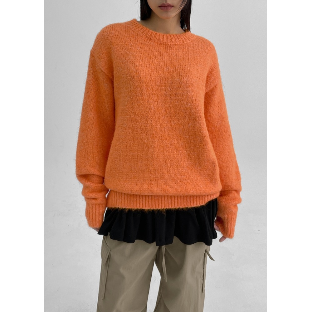 ブラックアップラムルーズフィットラウンドウールニット