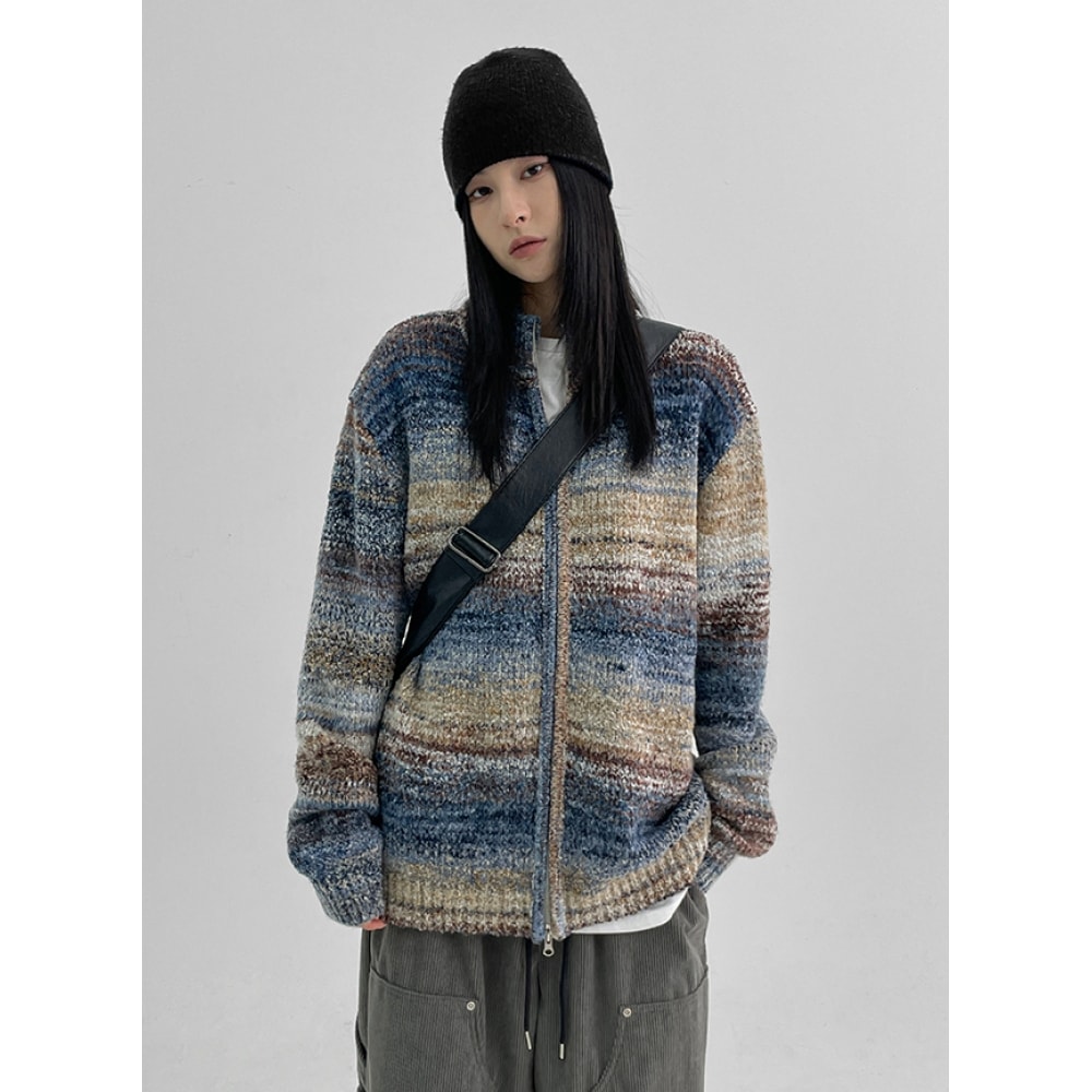 ブラックアップ (男女兼用) ジーロングラディエーション 2ウェイニットジップアップ (10% ウール)