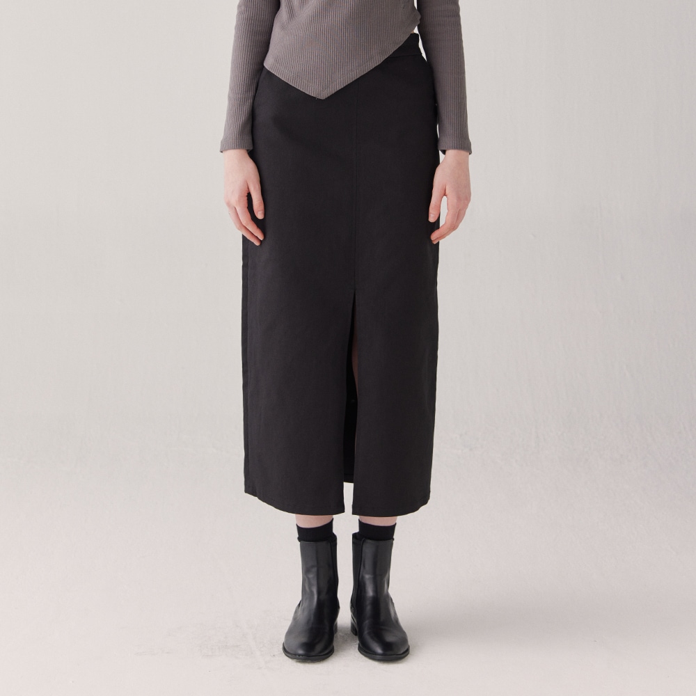 COTTON LONG SLIT SKIRT(2 COLOR)