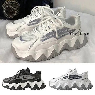 大人气ダッドスニーカー 厚底スニーカー ボリューム 厚底 光る 韓国ファッション 靴 白24