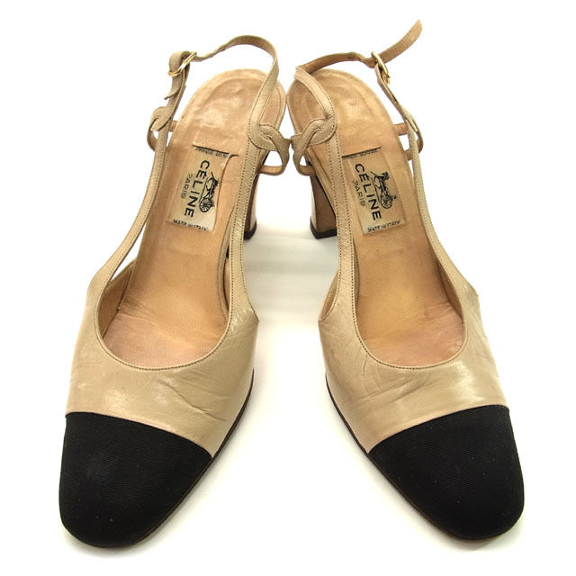 パンプス ＃７ハーフ ベージュ ブラック 中古