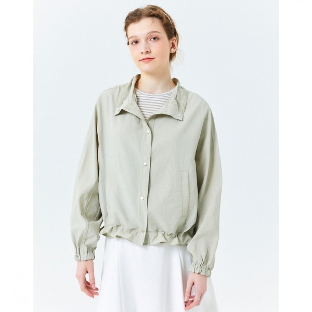 (ヘッジズレディース) 24SS カーキソリッドカラーリネンブレンド長袖カジュアルジャンパー HSJU4B401K1