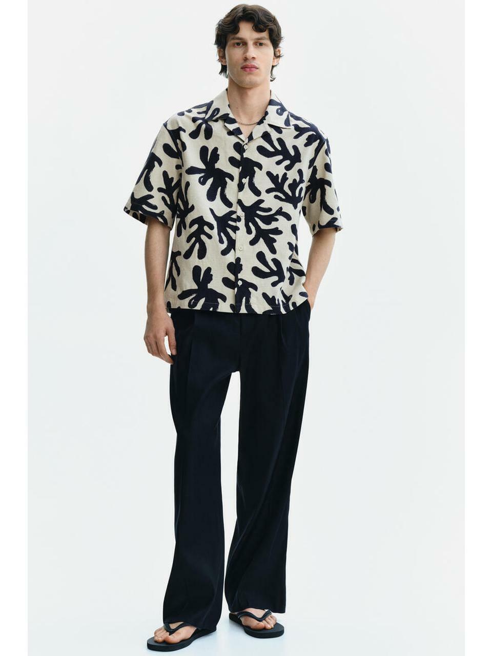 H&M キャンプシャツリラックスフィットブルーコーラル 1349849002