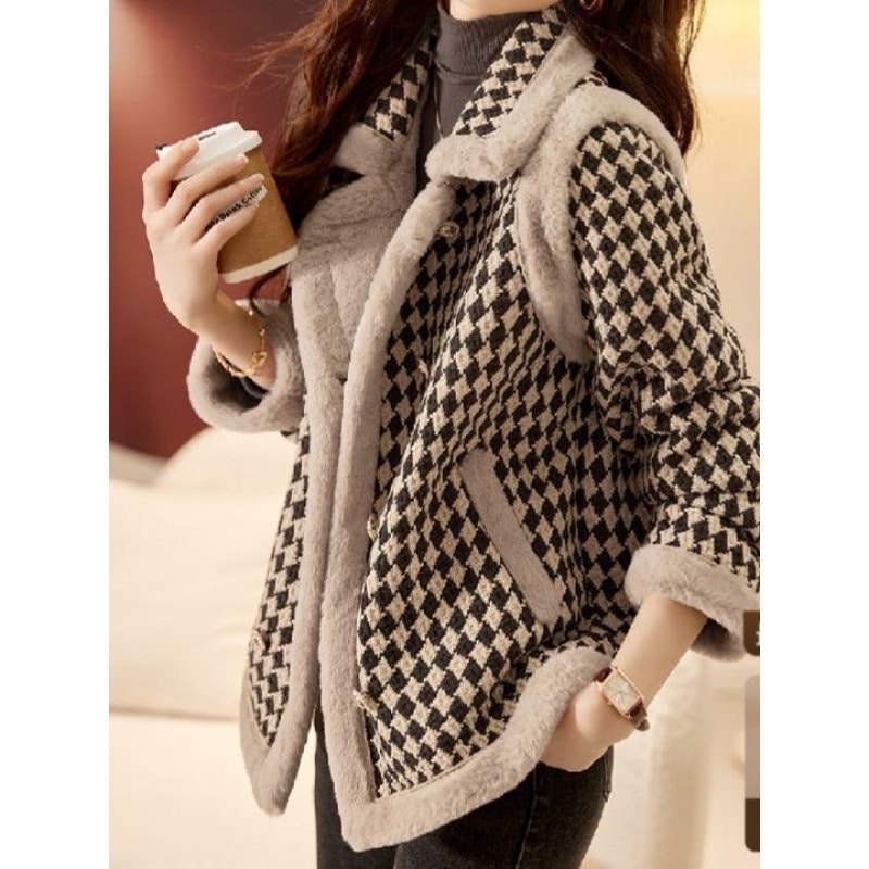 女性のための100のハンドトゥースコート秋と冬の新しい小さな気質のセレブセレブセレブシックショートスモールフレーバートップ秋と冬