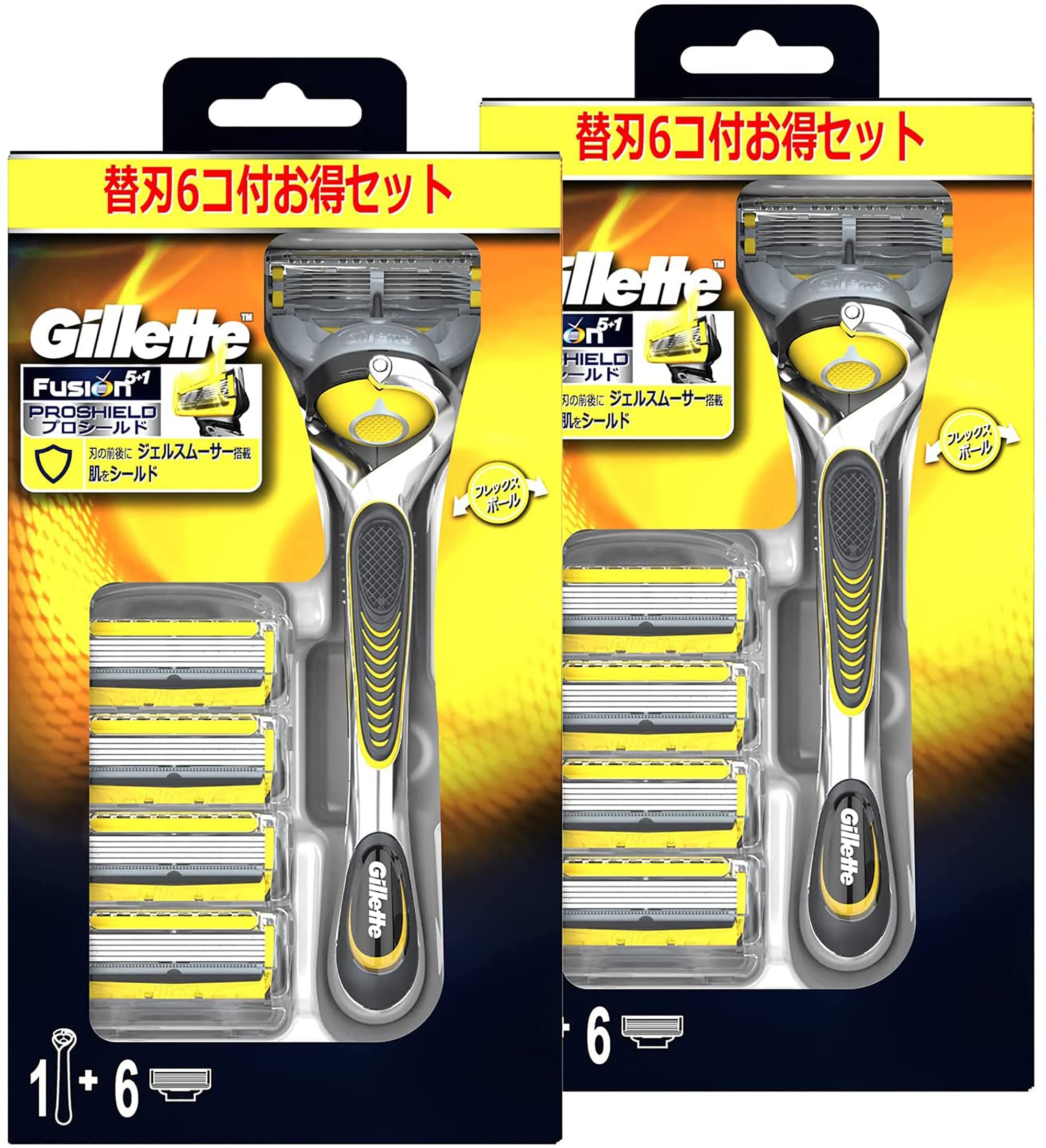 【まとめ買い】 ジレット プロシールド マニュアル カミソリ ホルダー + 替刃6個 × 2セット (本体2個+替刃12個)