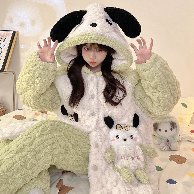 パジャマ女子冬の3層の綿入れを着たキャラクターのパシャ犬のスリーパー冬のサンゴの絨毯がかわいい学生の部屋着 5,358円