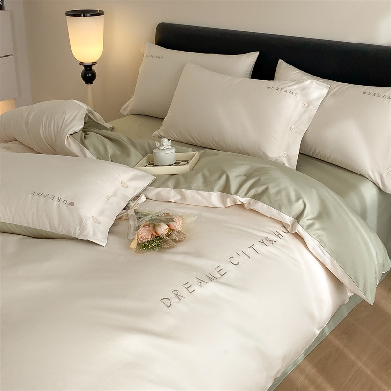 軽い高級スタイル60ピュアコットン4ピースセットダブルカラー刺繍ハイエンドコットンベッドシートカバーベッド