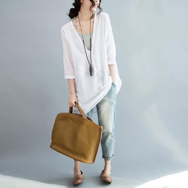 1736.Vネックロングシャツワンピース（ホワイト）2019 春夏 sale 秋 通学 通勤 大人カジュアル 普段使い 女子会 100,000円