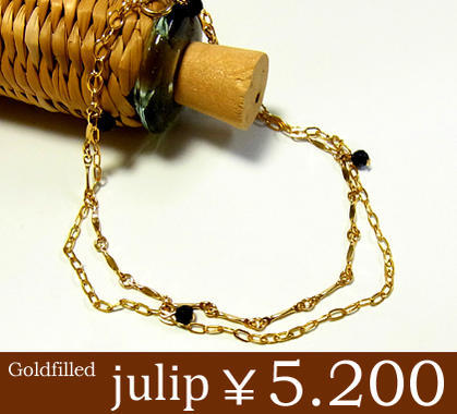 julip14KGFGoldfilled2連オニキスコネクトゴールドブレスレット/星/ハンドメイド/