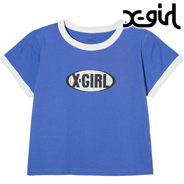 メール便 レディース グリッターオーバルロゴ ショートスリーブ ベビーTシャツ [105242011012] GLITTER OVAL LOGO S/S BABY TEE トップス 半袖 BLUE