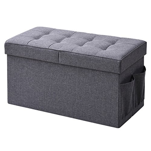 山善(YAMAZEN) グレー 76×38cm 収納 収納スツール ワイド 収納ポケット付き GLS-76(GY)