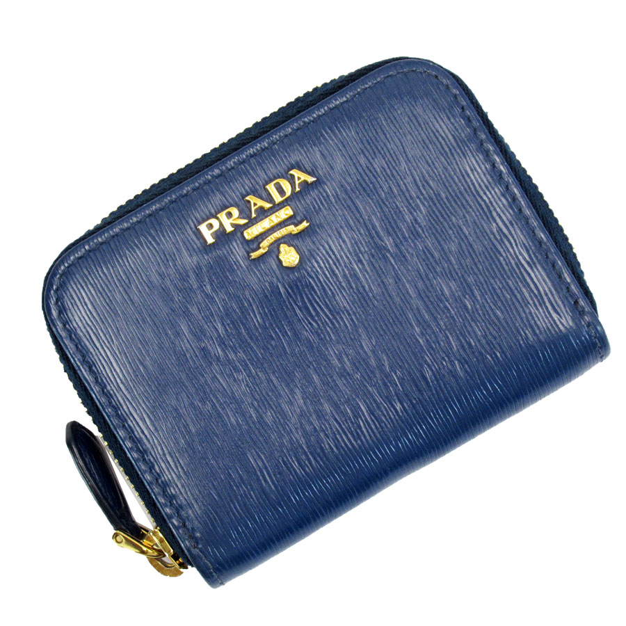 プラダ PRADA コインケース カードケース レザー ネイビー ゴールド ユニセックス w0252i