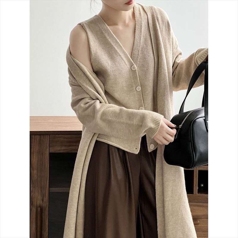 セットアップ レディース アンサンブル 2点セット ノースリーブニット ベスト ロングカーディガン ボタン 前開き Vネック セーター 大人可愛い シンプル カジュアル きれいめ おしゃれ お洒落 大